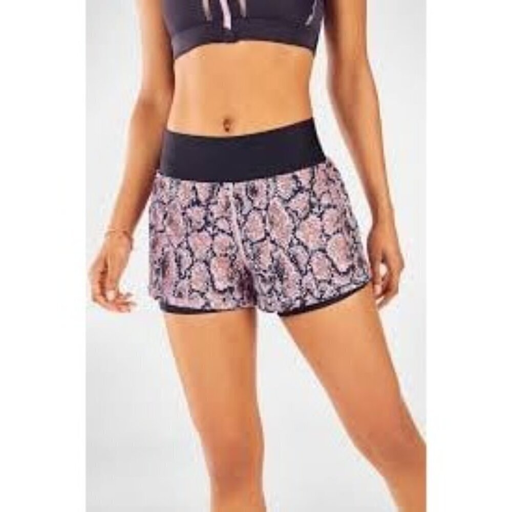 Fabletics Olesia Shine Shorts Womens Medium Pink Black 2 in 1 Compression - Picture 7 of 7